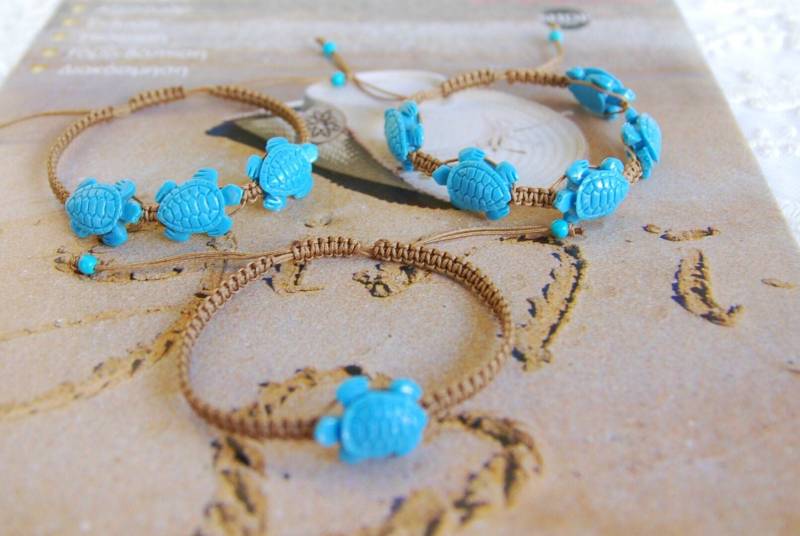Türkis Schildkröte Armband Geflochtene Kordel, Verstellbar Strandschmuck Türkis Schildkröte Armband Geflochtene Kordel, Verstellbar Strandschmuck von OleePrettyNecklace
