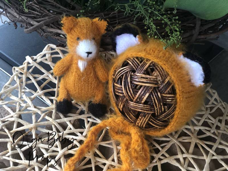 Fuchs Mütze Und Plüschtier Neugeborene Junge Mädchen Requisiten, Mini Strick Spielzeug Hut Foto Requisiten Kuscheltiere Weiches Tier von OlgaBabyProps