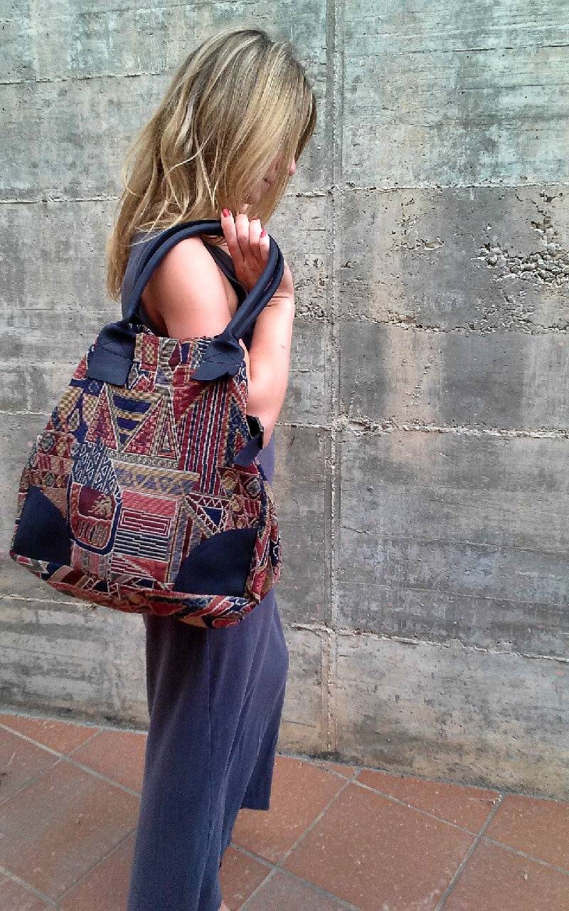 Tasche Sack Oversize - Tote Bag- Stoff Und Leder- Einkaufstasche -Umhängetasche- Kilim Tasche-Handmade von OlgaGbarcelona