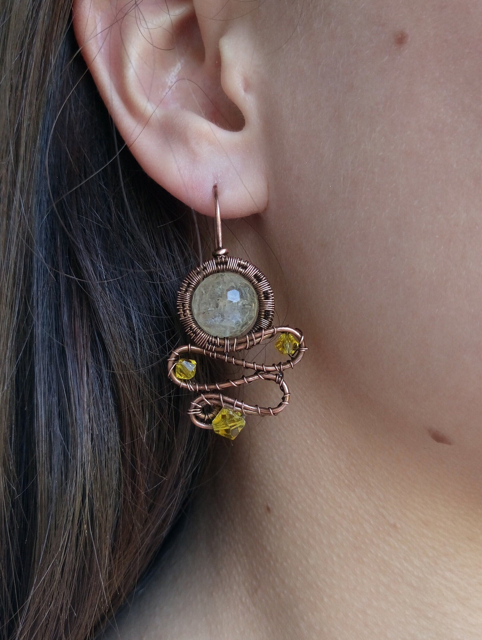 Damen Ohrringe Mit Kristallen, Kupfer Swarovski Citrin, Tropfen Kristallen Für Frauen Damen Ohrringe Mit Kristallen, Kupfer Swarovski Citrin, Tropfen Kristallen Für Frauen von OlgaGrassJewelry