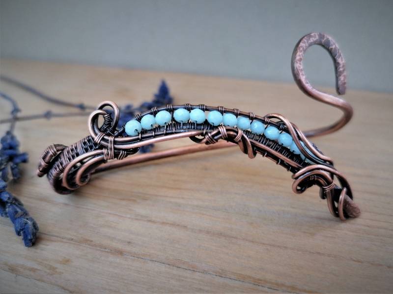 Handmanschette, Handarmband, Handarmband Mit Blauen Kristallen, Kupfer Palme Für Frauen Handmanschette, Handarmband, Handarmband Mit Blauen Kristallen, Kupfer Palme Für Frauen von OlgaGrassJewelry