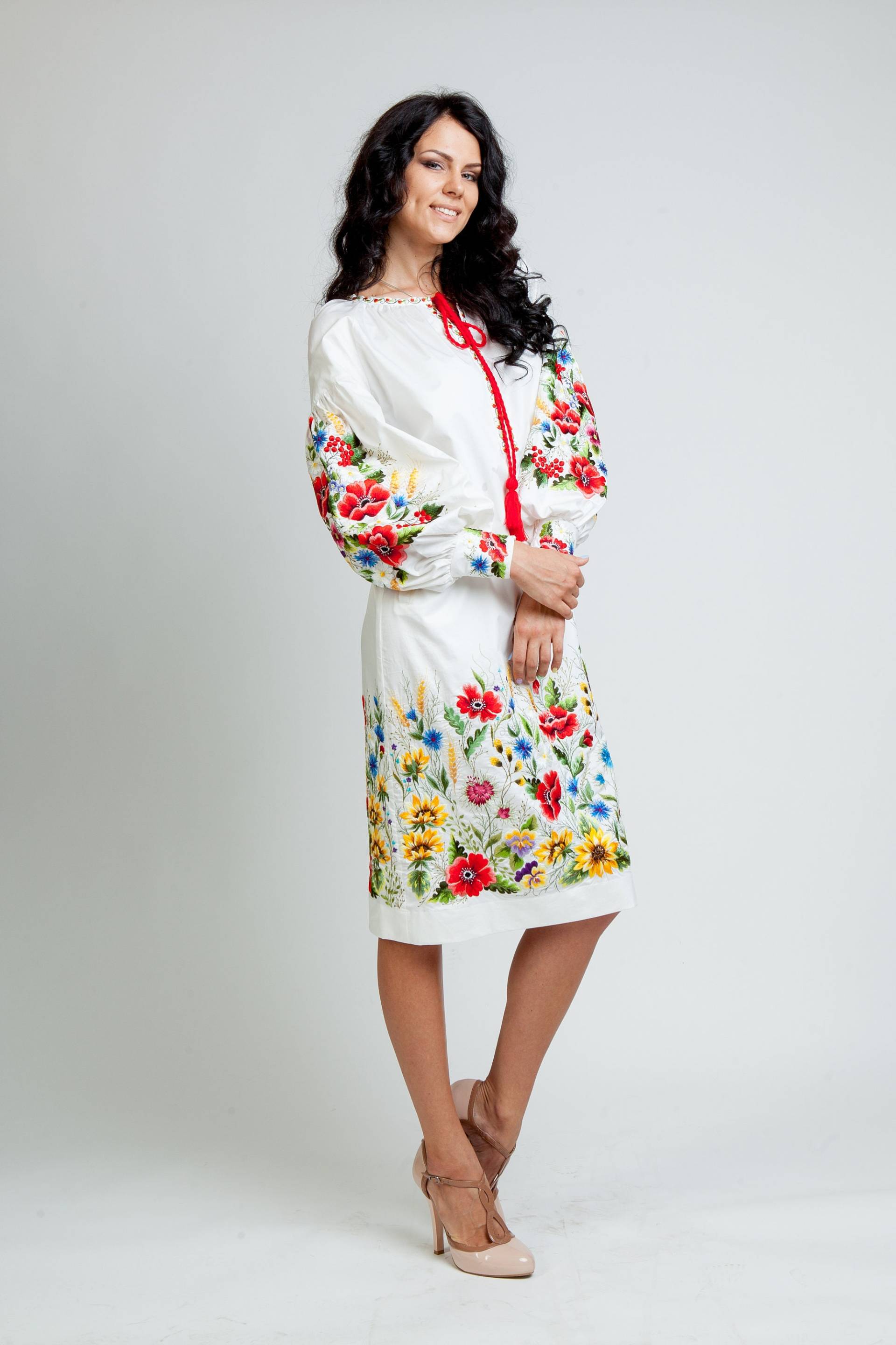 Sommerkleid, Weißes Kleid, Baumwollkleid, Bürokleid, Knielanges Langes Handgemachtes Boho Kleid von OlgaStreltsova