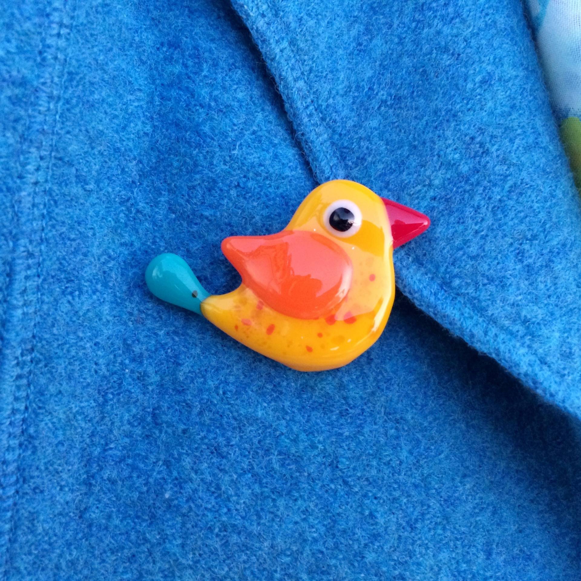 Fusing Glass Vogel Brosche Orange & Gelber Handgemachter Schmuck Fusing Glass Vogel Brosche Orange & Gelber Handgemachter Schmuck von OlgaTuretskaArtGlass