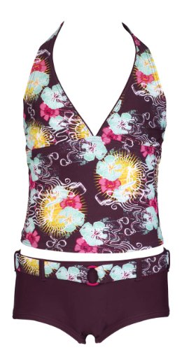 Olibia Mar - moderner Mädchen Tankini mit Panty-Short, braun/aubergine mit Blumenmuster - Oeko-Tex® Standard 100 in Größe 140 von Olibia Mar