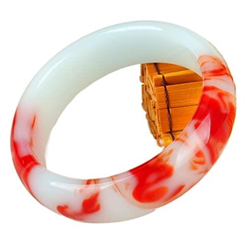 Oligage Echte natürliche Farbe Jade Armreif rot weiß Armband Charm Schmuck Mode-Accessoires geschnitztes Amulett Geschenke für Damen Herren (Edelsteinfarbe: 58–60 mm) von Oligage