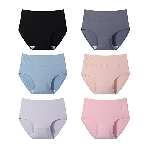 Oliked Damen Baumwolle Unterwäsche Hohe Taille Slips Hoher Taillenslip für 6 Mehrpack von Oliked