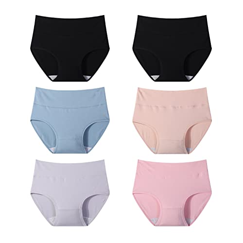 Oliked Damen Baumwolle Unterwäsche Hohe Taille Slips Hoher Taillenslip für 6 Mehrpack von Oliked