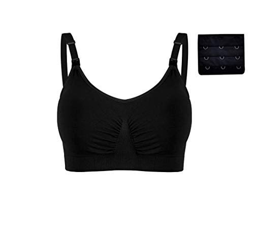 Oliked Damen Schwangerschaft Still-BHS Ohne Bügel Nahtlose Tag und Nacht Still-BH zusätzlichen BH-Verlängerungen (1er / 4er Pack),1 Pack Black,XL von Oliked