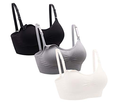 Oliked Womens Nursing Bras Maternity Sleep Wireless for Breastfeeding with, 3 Pack(black+grey+white), L von Oliked