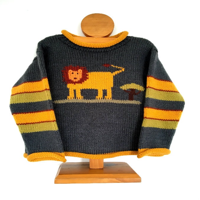 Löwen Strickpullover, Löwe Kinder Pullover, Alpaka Jungen Unisex Kleinkind Weihnachtspullover Geschenk von OliluDesigns