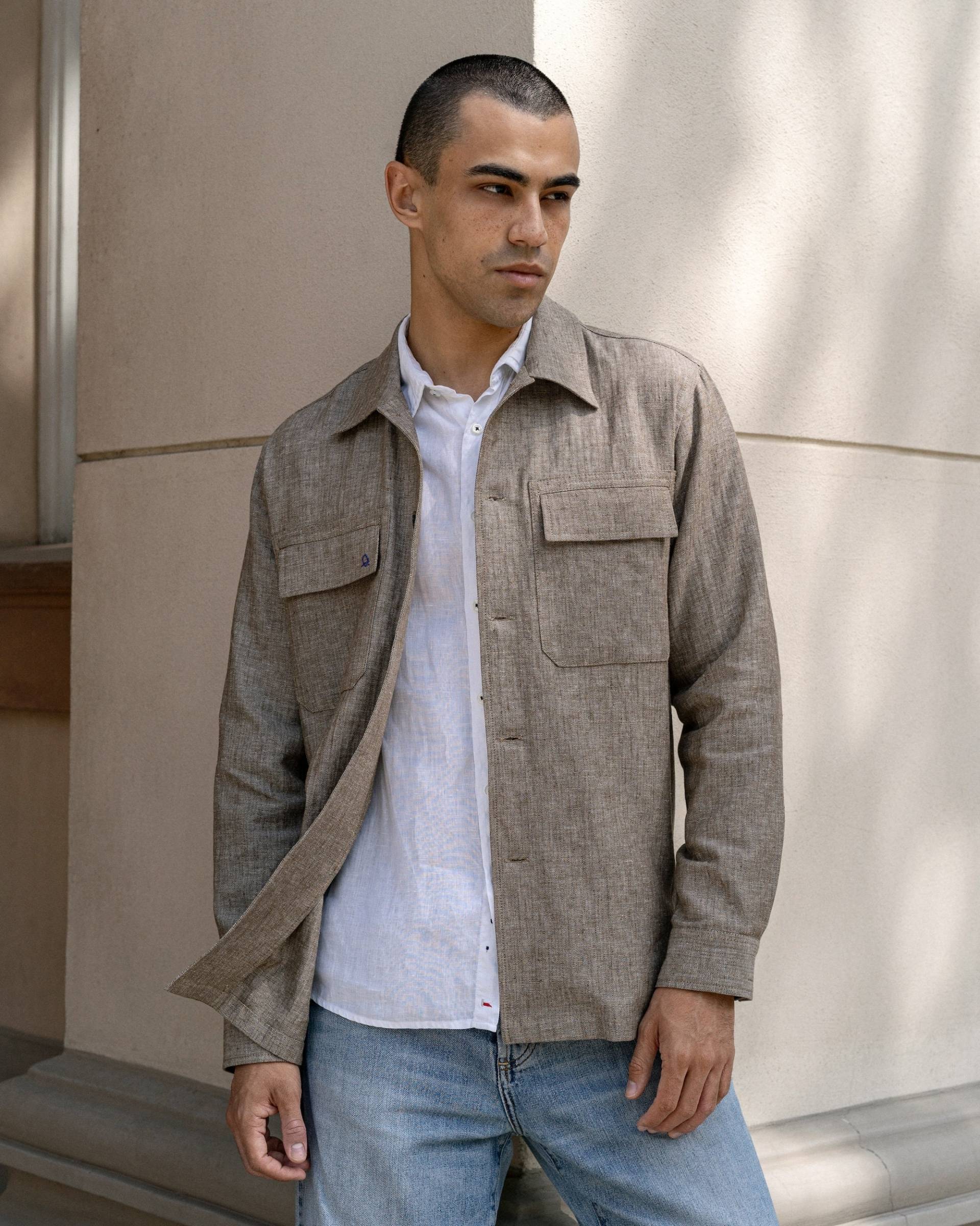 Leinen-Überhemd, Flachs-Kernjacke Für Männer, Durchgeknöpfte Smart-Shirt-Abnutzung, Handgefertigtes Überhemd, Oberhemd Leinen-Überhemd, Flachs-Kernjacke Für Männer, Durchgeknöpfte Smart-Shirt-Abnutzung, Handgefertigtes Überhemd, Oberhemd von OlioBlazers