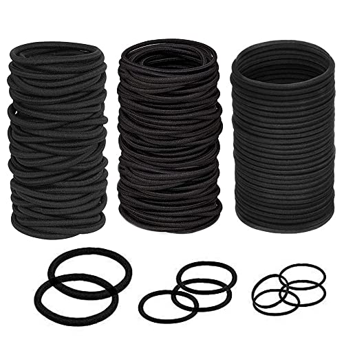 Haargummis, Schwarz haarbänder 60 Stück Sortiert 3 Größen, Elastisch Stirnband Für Pferdeschwanz Halter für Dicke Schwere und Lockiges Haar, Zubehör für Haarfrisuren für Frauen Mädchen von Olisang