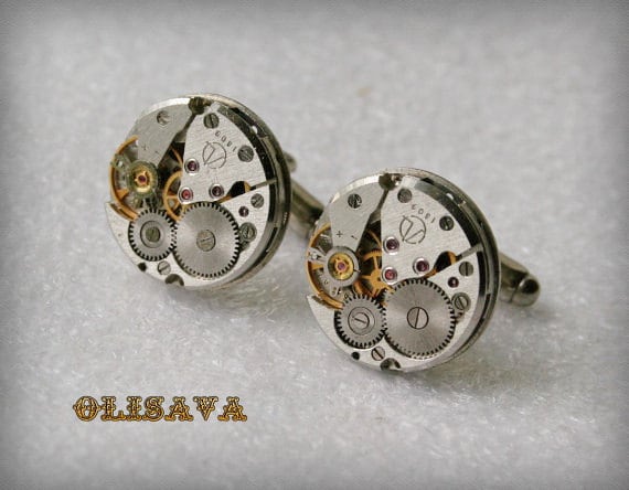 steampunk Uhrwerk Manschettenknöpfe, Vintage Schmuck von Olisava