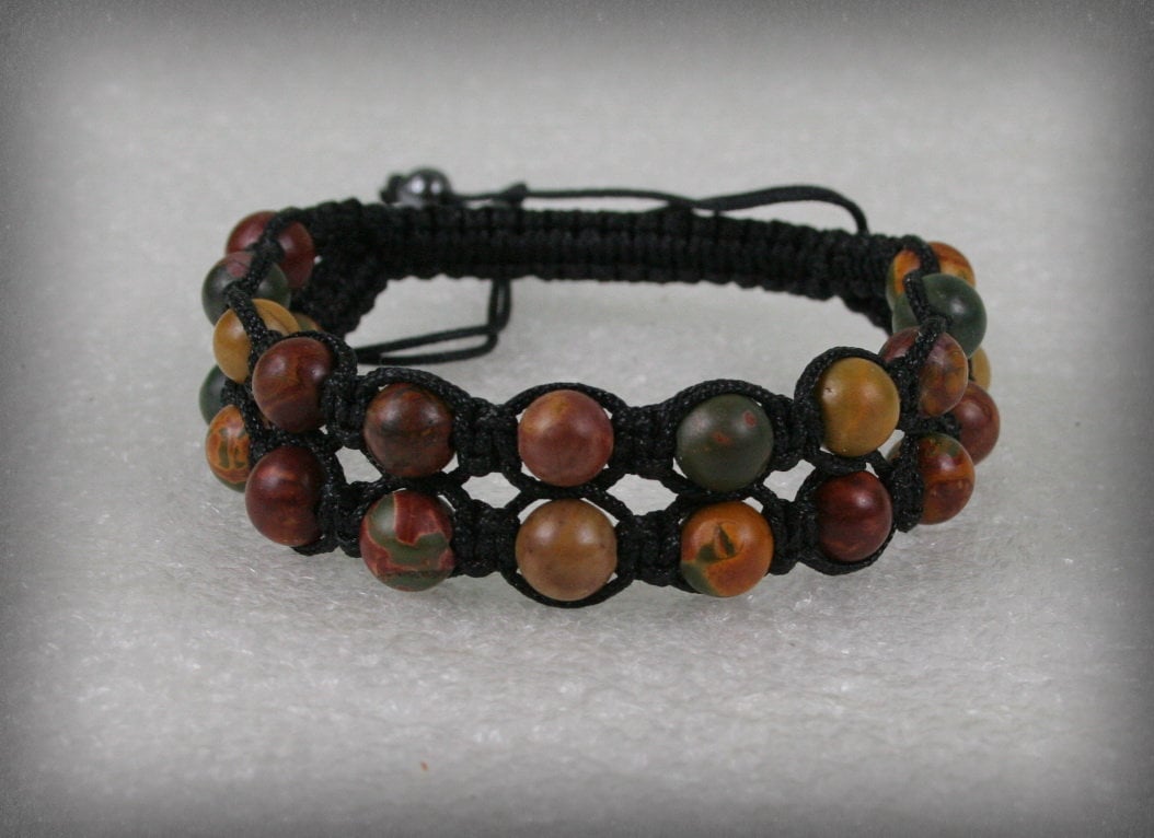 Doppel Männer Shamballa Armband Mit Multicolor Picasso Jaspis Perlen, Steinarmband, Doppelarmband von Olisava