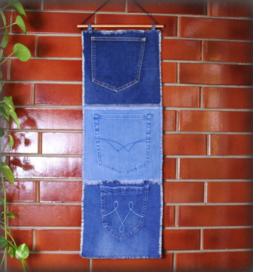 Eingang Organizer // Wandbehang Aufbewahrung 3 Blue Jean Taschen, Hängender Wandorganisator Hängende Aufbewahrungstasche Makeup von Olisava