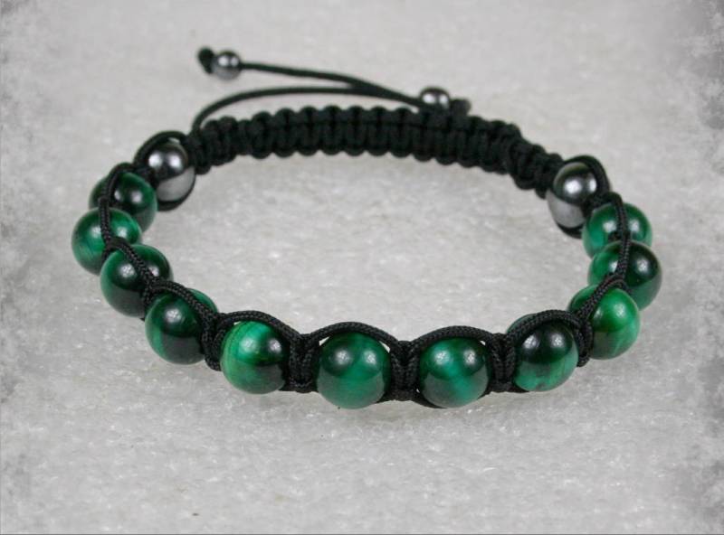 Handgefertigtes Grünes Tigerauge Shamballa Armband Für Herren von Olisava