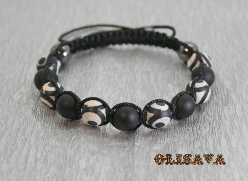 Herren Matte Achat Onyx Shamballa Armband von Olisava