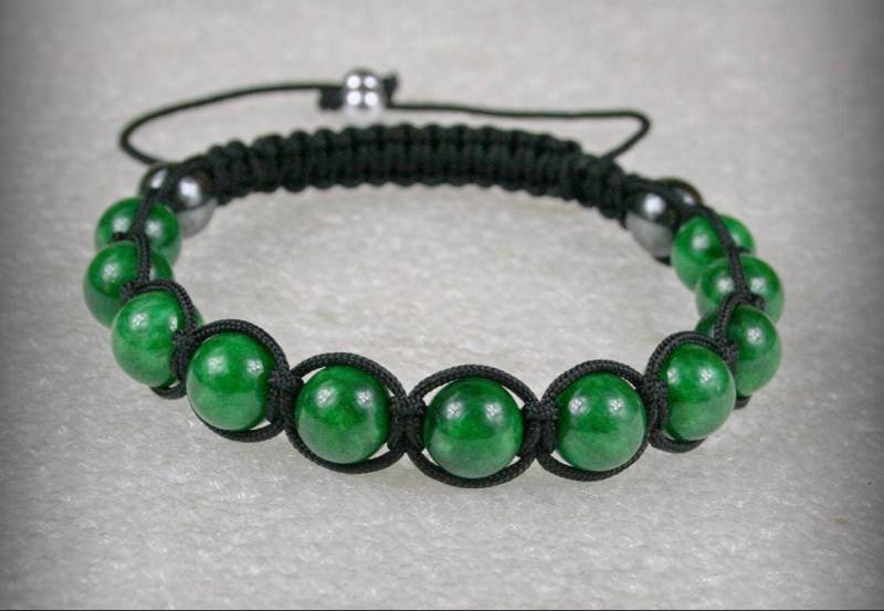 Herren Shamballa Armband, Grüne Jade Edelstein Perlen von Olisava