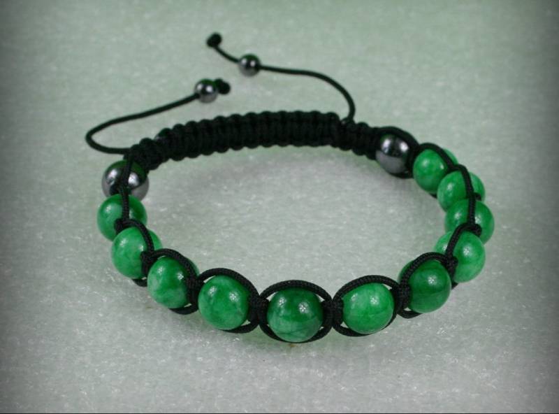 Herren Grün Smaragd Jade Shamballa Armband, Edelstein Perle von Olisava