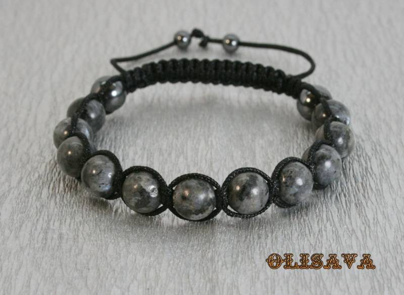 Herren Shamballa Armband Mit 10 Mm Schwarz Labradorit Perlen, Stone Armband von Olisava
