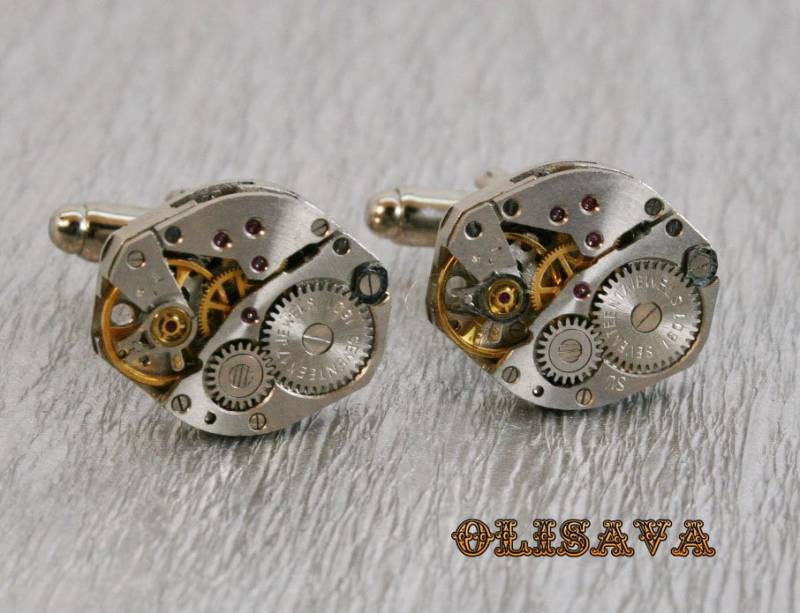 steampunk Uhrwerk Manschettenknöpfe, Vintage Schmuck von Olisava