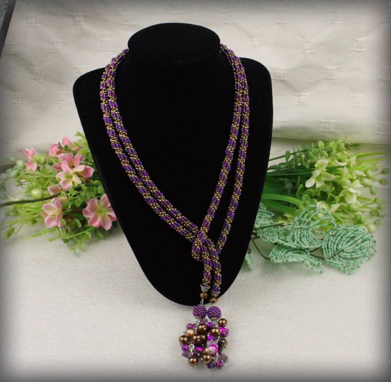 Perlen Lange Halskette Lariat Violett Wrap Halsband Häkeln von Olisava