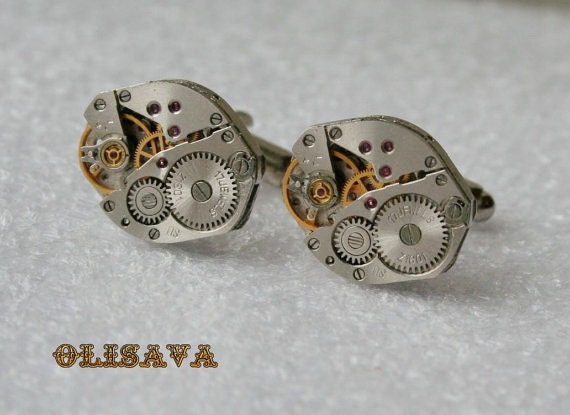 steampunk Uhrwerk Manschettenknöpfe, Vintage Schmuck von Olisava