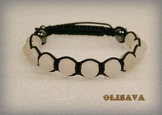 Handgefertigtes Shamballa Armband Für Herren, Weiße Drachenadern Achat, Steinarmband von Olisava