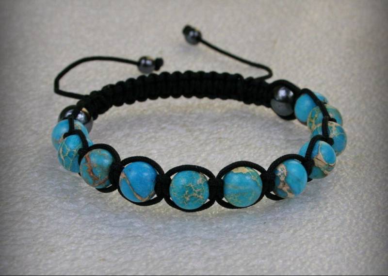 Schönes Handgemachtes Shamballa Armband Mit 10 Mm Blauen Sediment Jaspis Edelstein Perlen, Stein Armband Schönes Handgemachtes Shamballa Armband Mit 10 Mm Blauen Sediment Jaspis Edelstein Perlen, Stein Armband von Olisava
