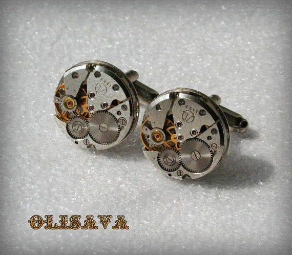 steampunk Uhrwerk Manschettenknöpfe, Vintage Schmuck von Olisava