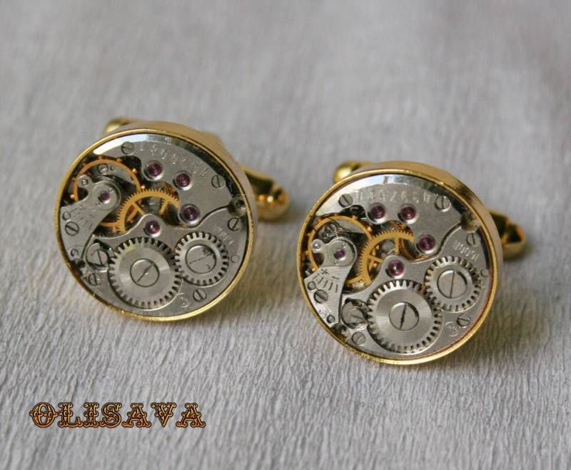 Uhrwerk Manschettenknöpfe, Steampunk Manschettenknöpfe. Schmuck , Vintage Manschettenknöpfe - Gold von Olisava