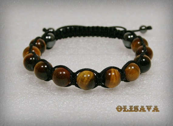 Wunderschönes Handgefertigtes Herren Shamballa Armband Mit 10 Mm Tigerauge Perlen, Stein Armband von Olisava