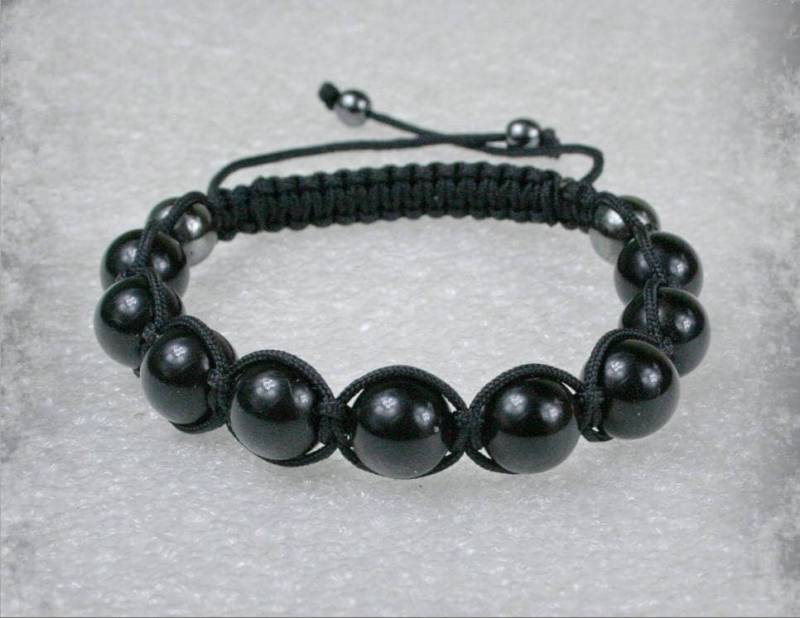 Handgefertigtes Herren Schwarz Achat Shamballa Armband, Onyx Stein Perlen von Olisava