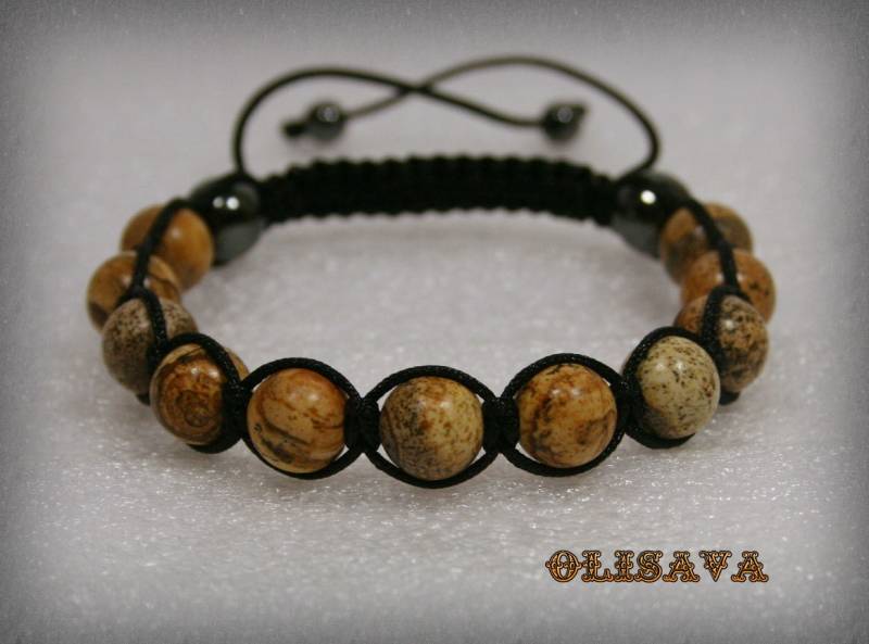 Herren Bild Jaspis Shamballa Armband, Handgemachtes Edelstein Armband von Olisava