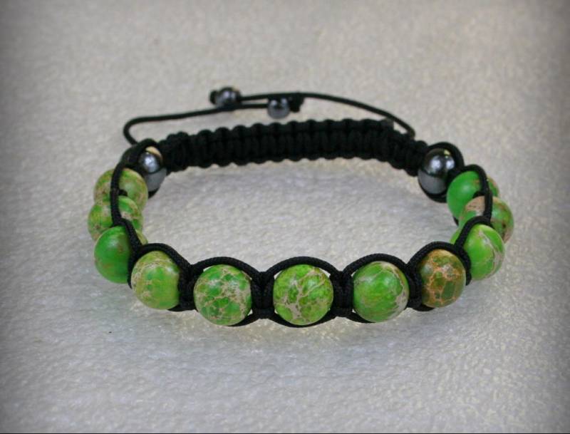 Wunderschönes Handgemachtes Shamballa Armband Mit 10 Mm Grünem Sediment Jaspis Edelstein Stein Perlen, Armband Wunderschönes Handgemachtes Shamballa Armband Mit 10 Mm Grünem Sediment Jaspis Edelstein Stein Perlen, Armband von Olisava