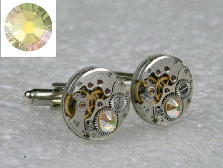 steampunk Uhrwerk Manschettenknöpfe Mit Jonquil Ab Kristallen von Olisava