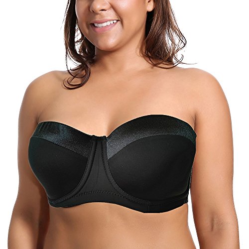 Olivachel Damen Trägerloser BH 34-46 C/D/DD/E 1/2 Cup Seamless Plus Size Balconette BH H059, schwarz, 110D von Olivachel