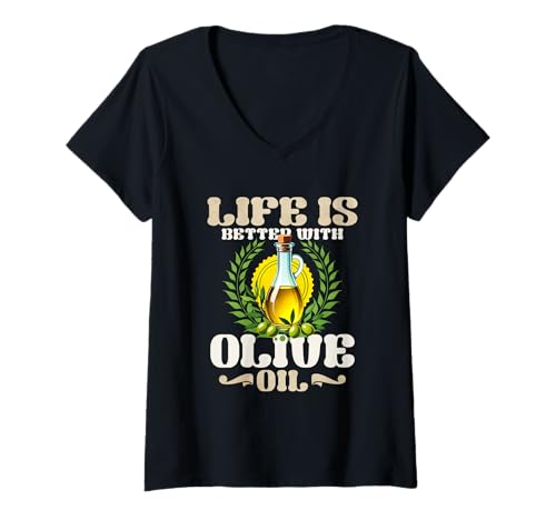 Damen Das Leben ist besser mit Olivenöl T-Shirt mit V-Ausschnitt Damen Das Leben ist besser mit Olivenöl T-Shirt mit V-Ausschnitt von Olive Oil Greece
