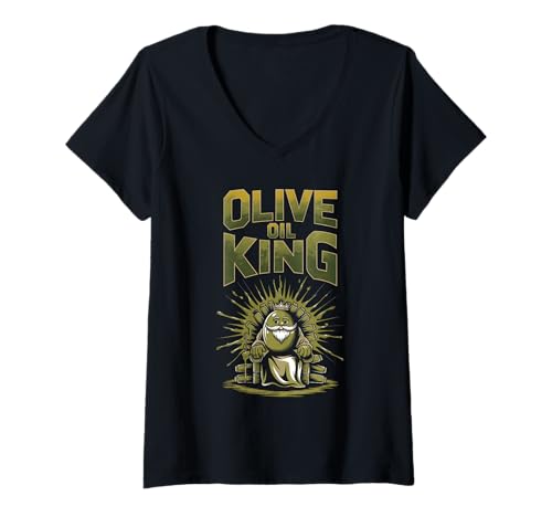 Damen König des Olivenöls T-Shirt mit V-Ausschnitt von Olive Oil Greece