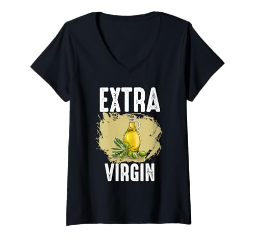 Damen Extra Natives Olivenöl Lustiger Bauernhof Jungfräulichkeit Humor T-Shirt mit V-Ausschnitt Damen Extra Natives Olivenöl Lustiger Bauernhof Jungfräulichkeit Humor T-Shirt mit V-Ausschnitt von Olive Oil Humor