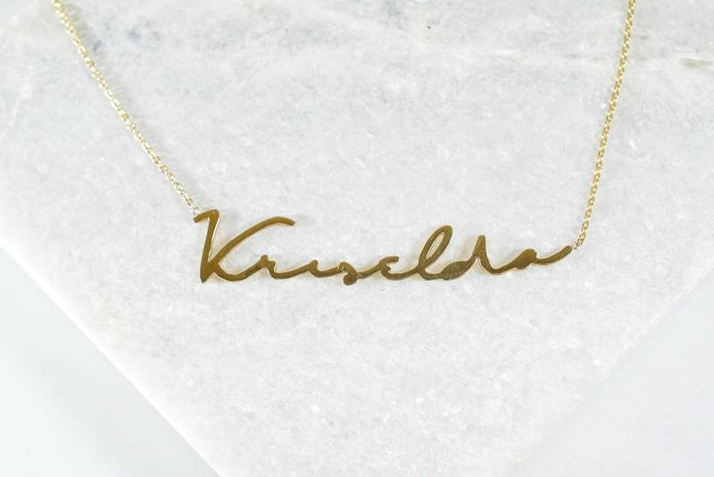 14 K Solid Gold Kursive Name Halskette | Minimale Personalisierte Schmuck Benutzerdefinierte Namensschild Brautjungfern Geschenk Neue Mutter von OliveBranchByAutumn