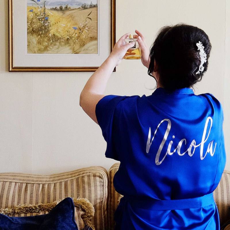 Königsblauer Morgenmantel Personalisiert Unter Knie Damen Robe Oder Herren Satin Nachtwäsche Brautjungfer Luxuriöses Geschenk Plus Größen von OliveLaneWeddings