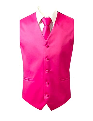 Oliver George 3-teiliges formelles Herren-Smoking-Kleid, Weste, Krawatte, Taschentuch-Set für Anzug oder Smoking, fuchsia pink, X-Large von Oliver George