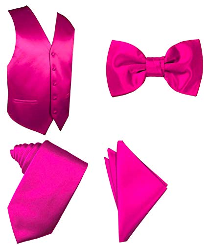 Oliver George 4-teiliges Herren-Weste, Smoking-Kleid, Krawatte, Taschentuch-Set für Anzug oder Smoking, fuchsia pink, Medium von Oliver George