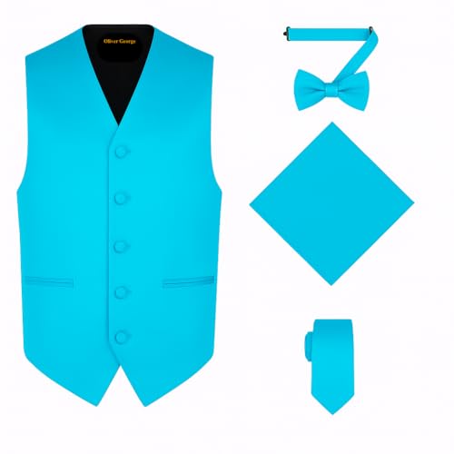 Oliver George 4-teiliges formelles Herren-Smoking-Kleid, Weste, Krawatte, Fliege, Taschentuch-Set für Anzug oder Smoking, Türkis/Ausflug, einfarbig (Getaway Solids), XXX-Large von Oliver George