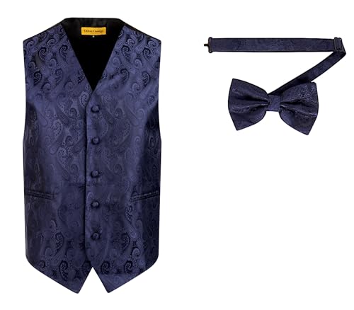 Oliver George Herren Paisley formelle Weste Smoking Kleid Weste Fliege Set für Anzug oder Smoking, Marineblau, 4X-Large von Oliver George