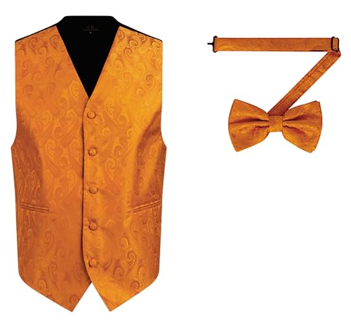 Oliver George Herren Paisley formelle Weste Smoking Kleid Weste Fliege Set für Anzug oder Smoking, Orange/Abendrot im Zickzackmuster (Sunset Chevron), Large von Oliver George