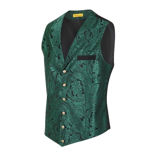 Oliver George Herren Viktorianische Gothic-Steampunk-Weste Paisleymuster formelle Weste Smoking Anzug Kleid Weste für Männer, Grün (Forest Green), Medium von Oliver George