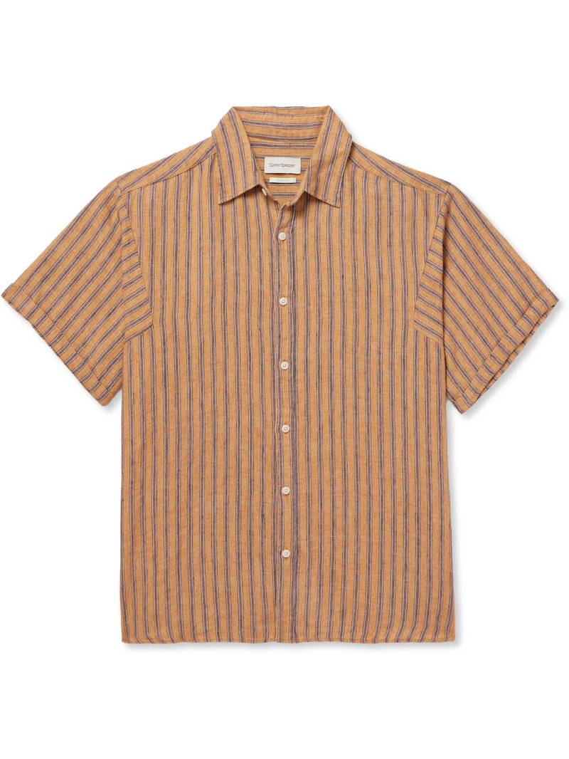 Oliver Spencer - Garrison Striped Linen and Cotton-Blend Shirt - Men - Orange - XXL von Oliver Spencer