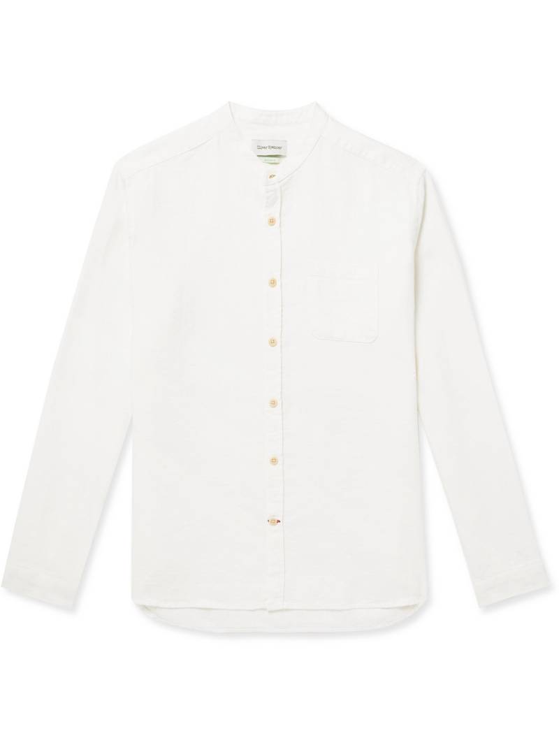 Oliver Spencer - Lennon Grandad-Collar Linen and Cotton-Blend Jacquard Shirt - Men - Neutrals - UK/US 17.5 von Oliver Spencer